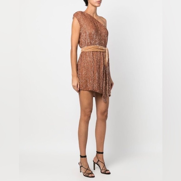 RETROFETE Gabrielle Sequined Wrap Dress in Bronze Size M -$675 - Picture 8 of 15